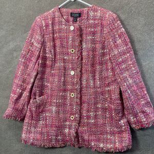 Dennis Basso Jacket Womens 12 Pink Tweed Fringe Metallic Office Classic